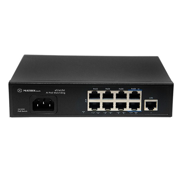 Коммутатор MATRIXtech M-PS8100 9x, 8-ми канальный PoE